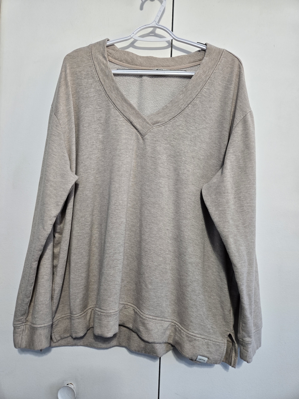 Orvis James Collection 2X V Neck Sweatshirt Taupe Modal Oversized Pullover